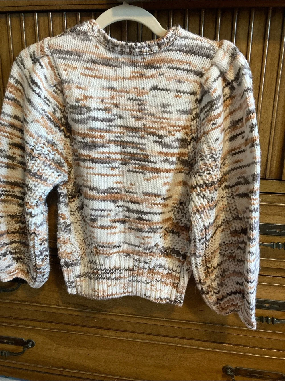 For Love And Lemons Multicolor Knit Open-Front Cardigan in Cream, Tan, and Brown